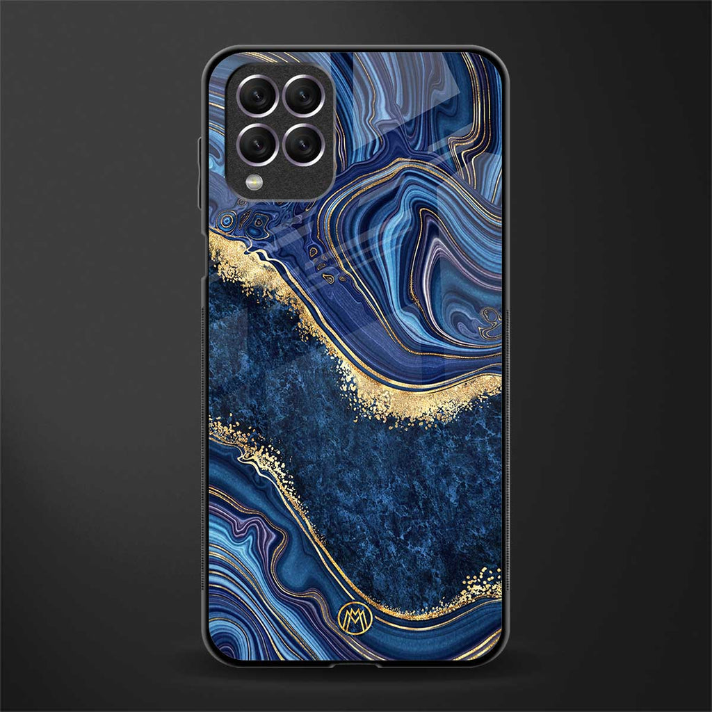 blue gold liquid marble glass case for samsung galaxy f62 image