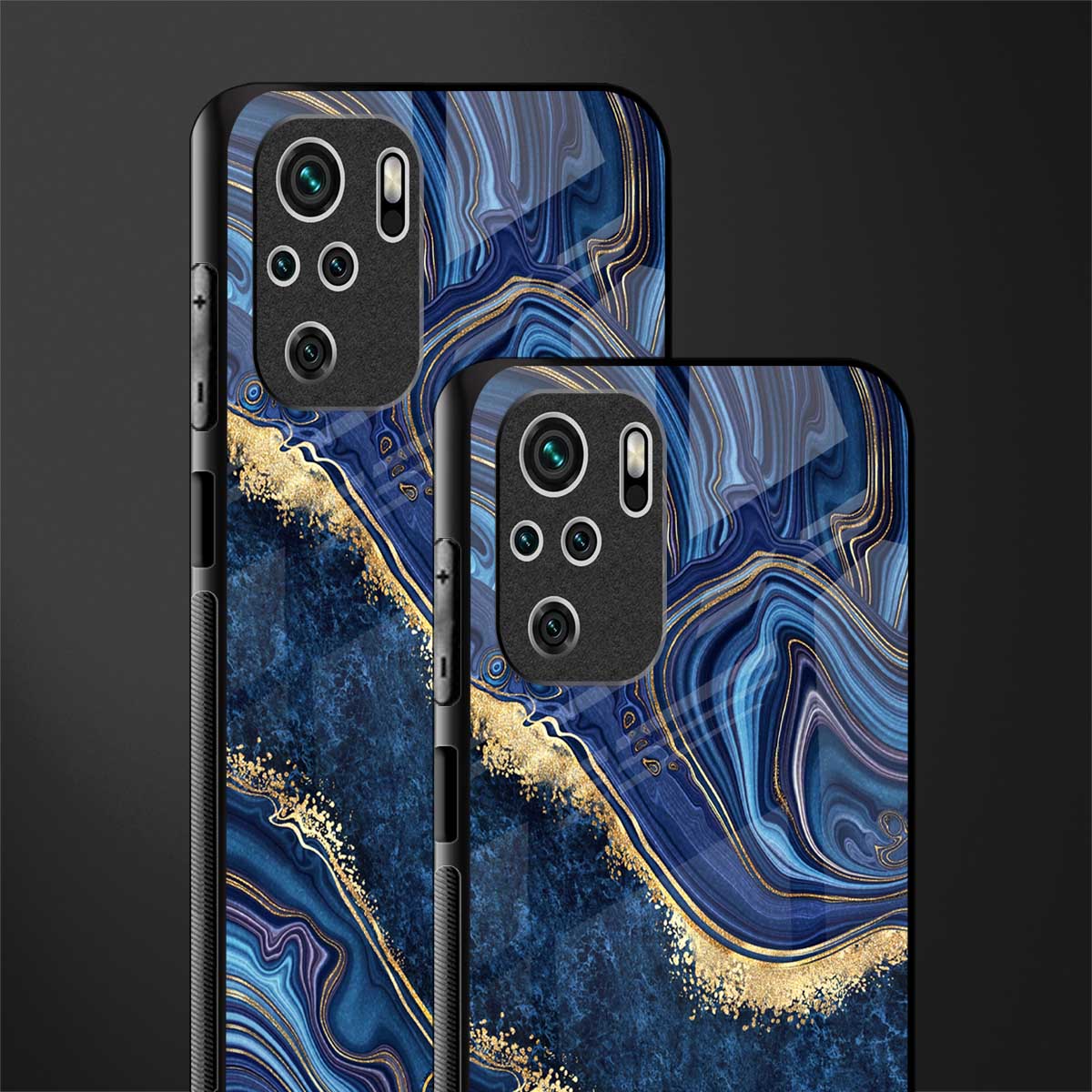 blue gold liquid marble glass case for redmi note 10s image-2
