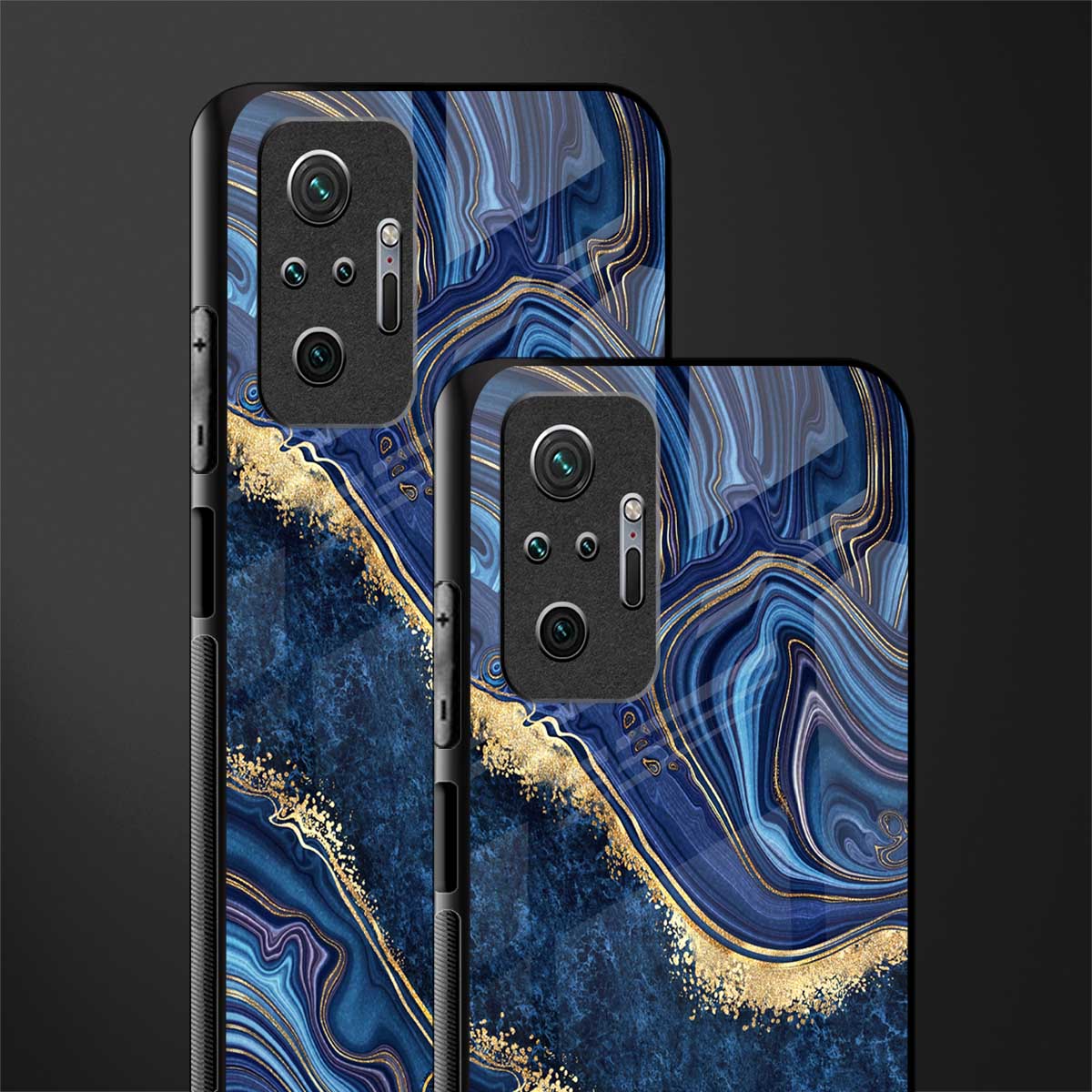 blue gold liquid marble glass case for redmi note 10 pro image-2