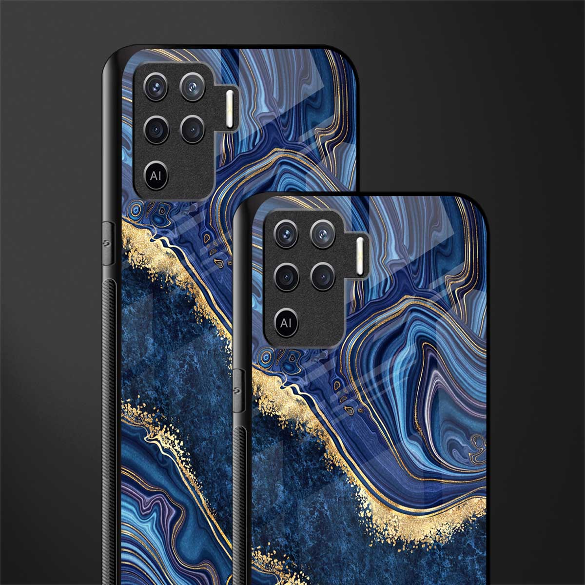 blue gold liquid marble glass case for oppo f19 pro image-2