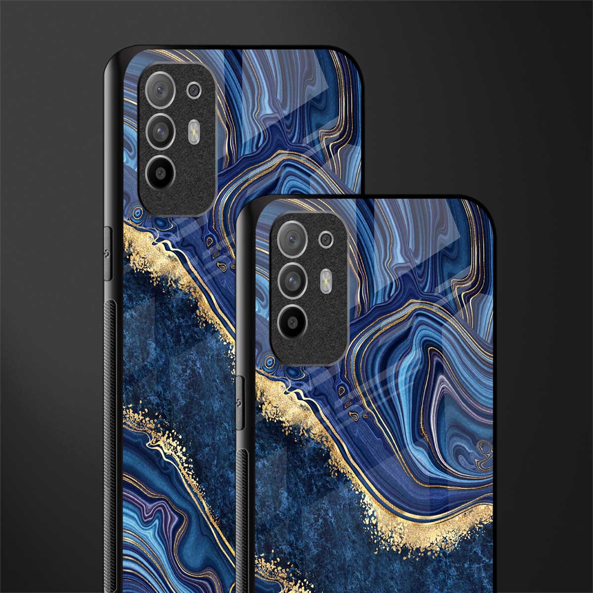 blue gold liquid marble glass case for oppo f19 pro plus image-2