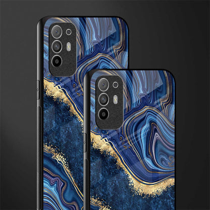blue gold liquid marble glass case for oppo f19 pro plus image-2
