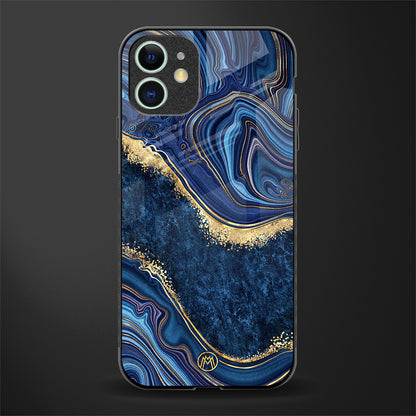 blue gold liquid marble glass case for iphone 12 mini image