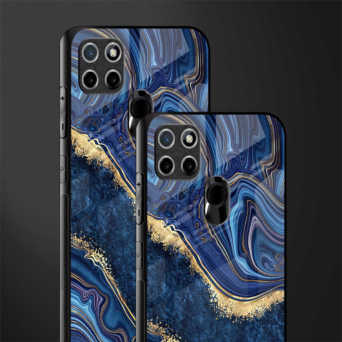 blue gold liquid marble glass case for realme c21 image-2