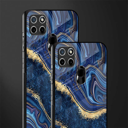 blue gold liquid marble glass case for realme c21 image-2