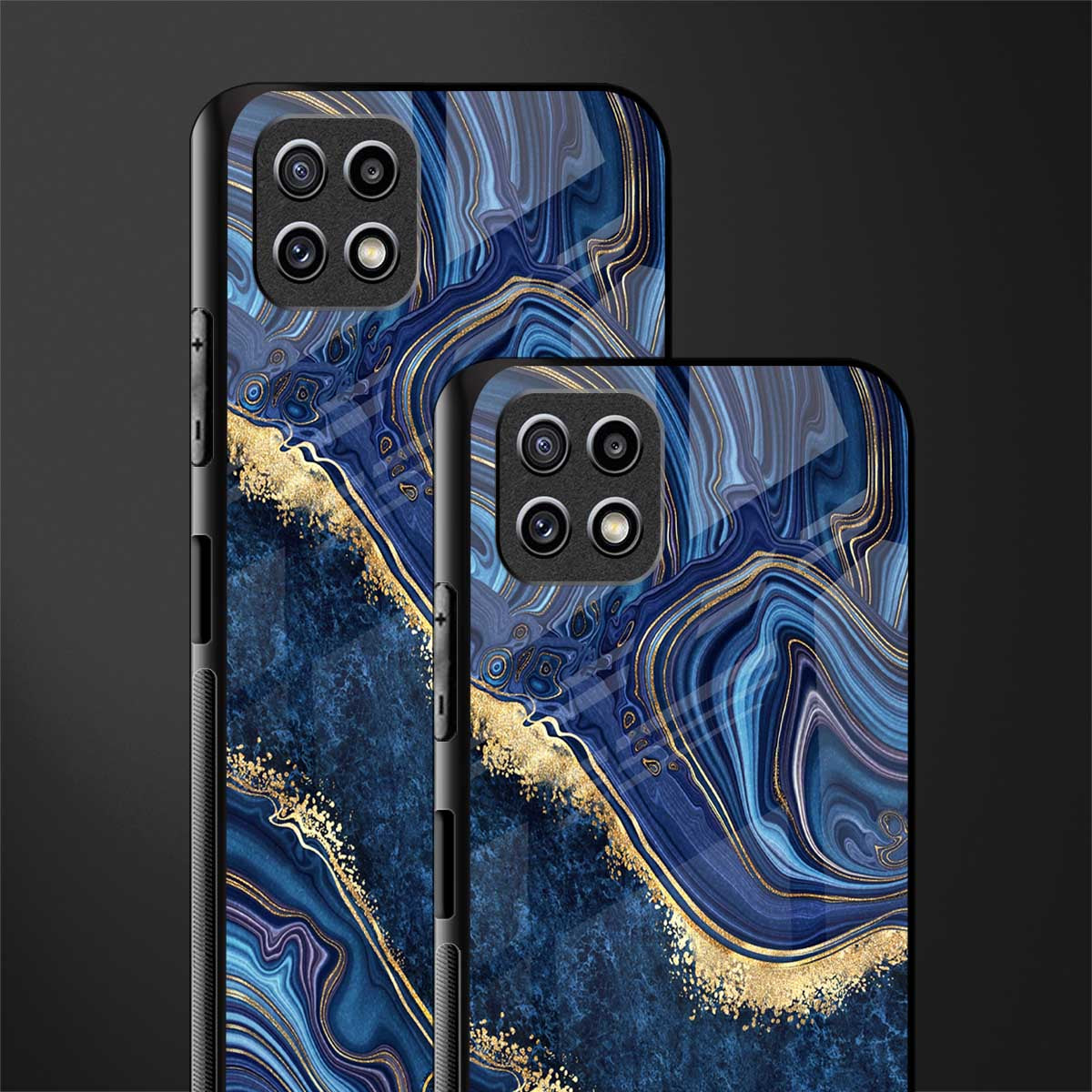 blue gold liquid marble glass case for samsung galaxy a22 5g image-2