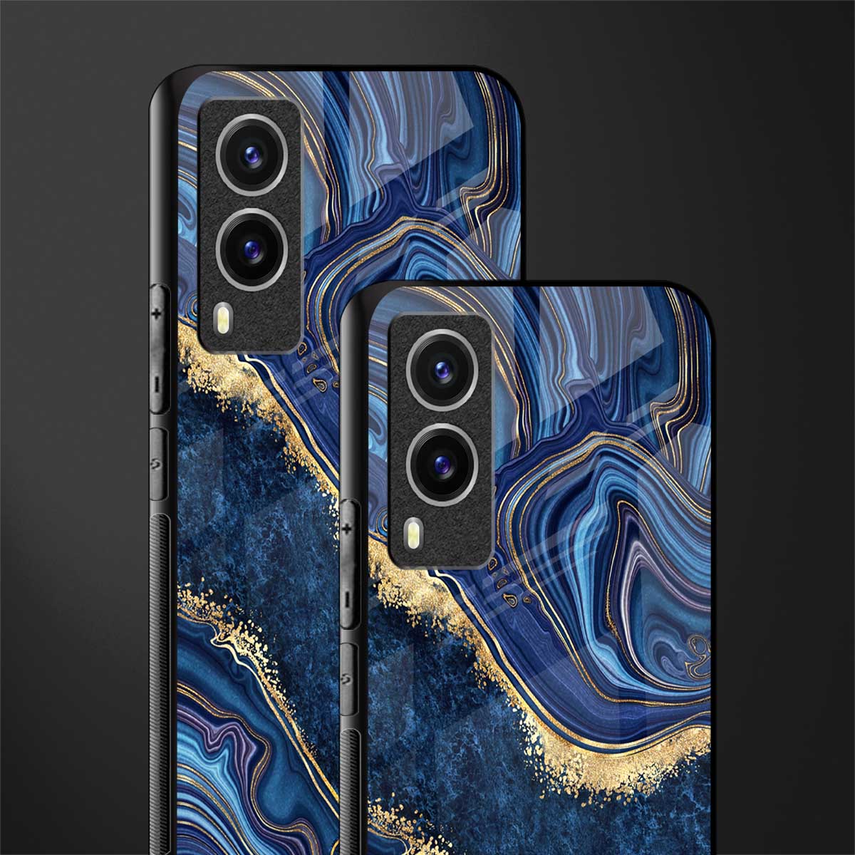 blue gold liquid marble glass case for vivo v21e 5g image-2