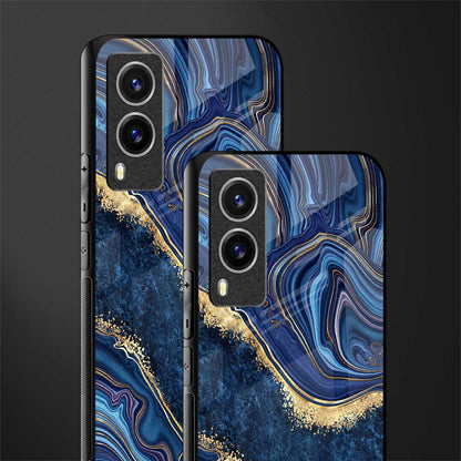 blue gold liquid marble glass case for vivo v21e 5g image-2
