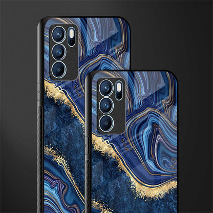 blue gold liquid marble glass case for oppo reno6 5g image-2