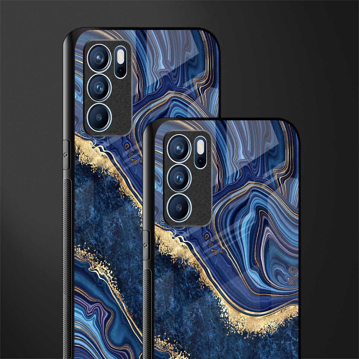 blue gold liquid marble glass case for oppo reno6 pro 5g image-2