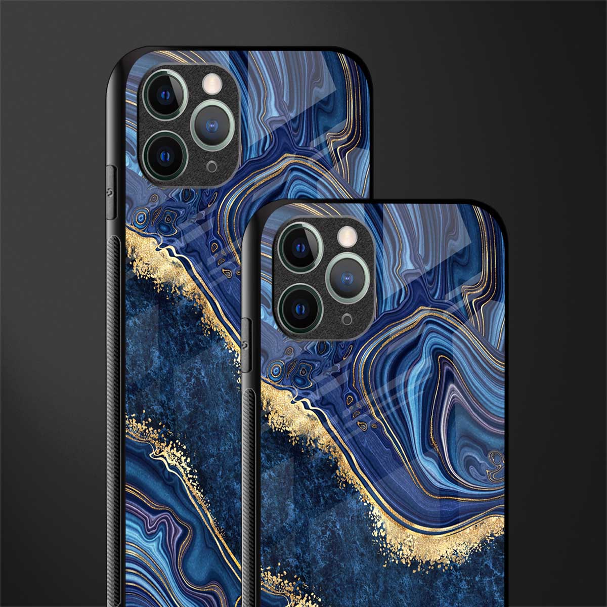 blue gold liquid marble glass case for iphone 11 pro max image-2