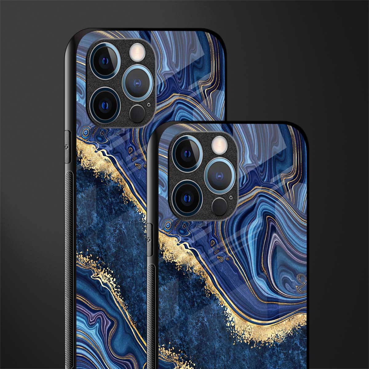 blue gold liquid marble glass case for iphone 12 pro image-2