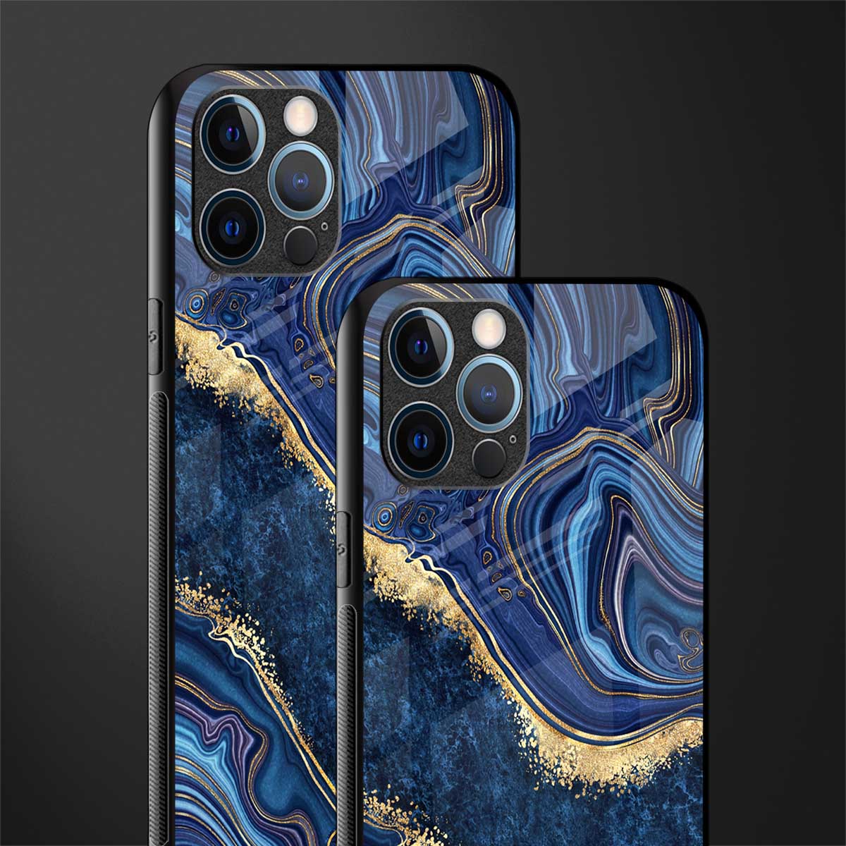 blue gold liquid marble glass case for iphone 12 pro max image-2
