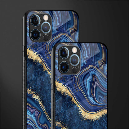 blue gold liquid marble glass case for iphone 12 pro max image-2