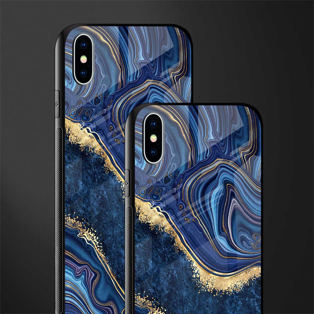 blue gold liquid marble glass case for iphone xs max image-2
