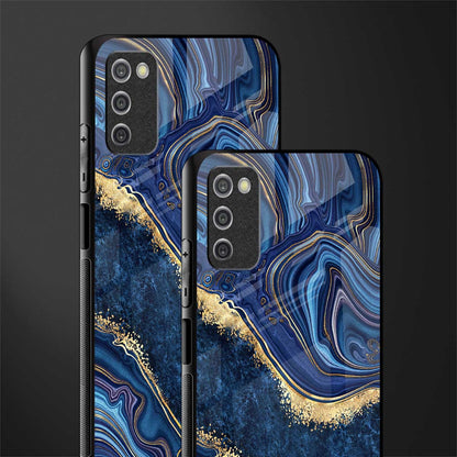 blue gold liquid marble glass case for samsung galaxy a03s image-2