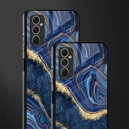 blue gold liquid marble glass case for samsung galaxy m52 5g image-2