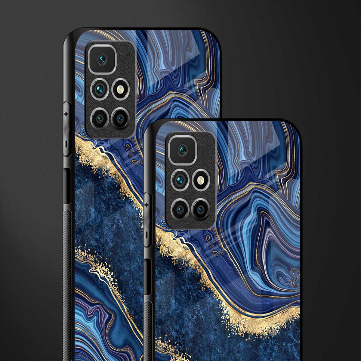 blue gold liquid marble glass case for redmi 10 prime image-2