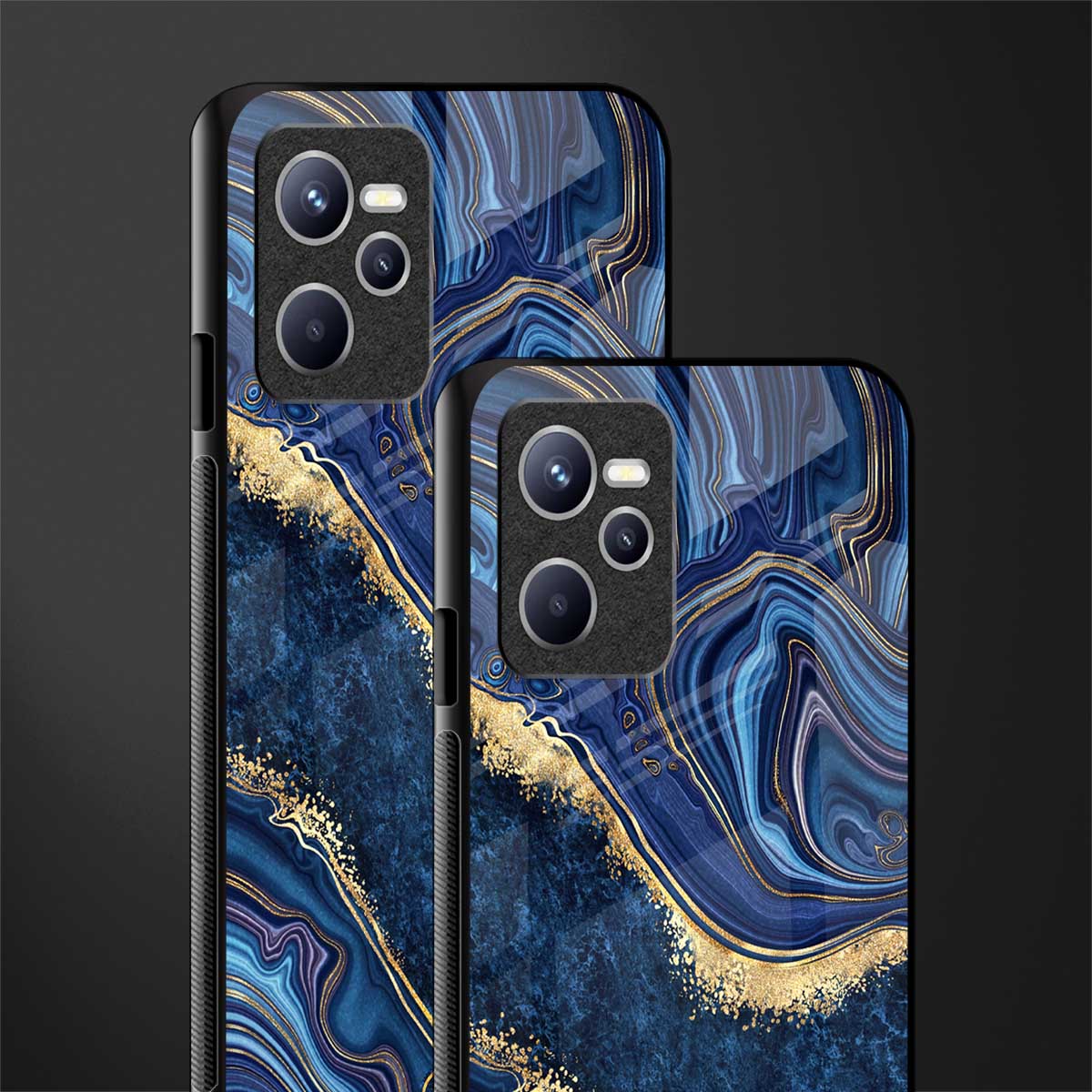 blue gold liquid marble glass case for realme c35 image-2