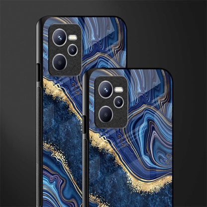 blue gold liquid marble glass case for realme c35 image-2
