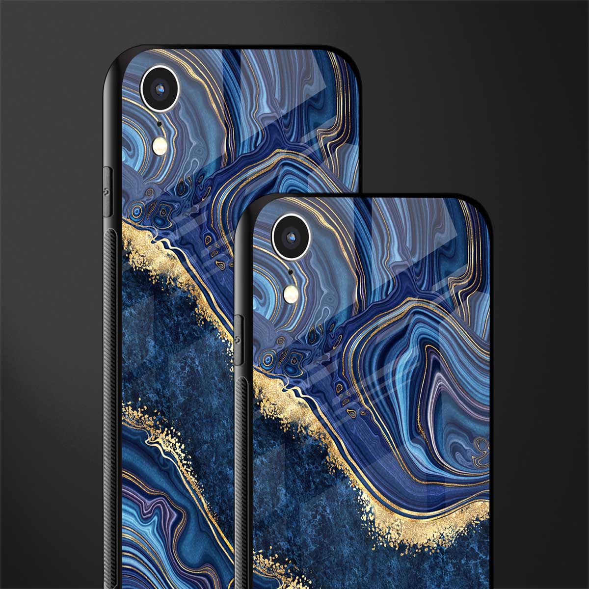 blue gold liquid marble glass case for iphone xr image-2