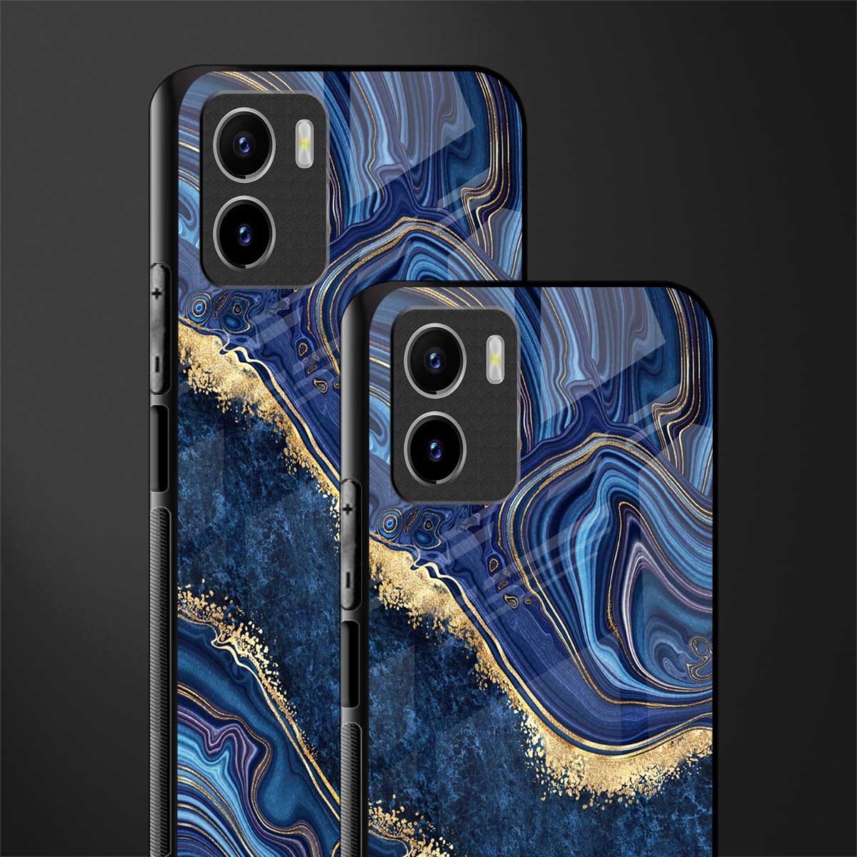 blue gold liquid marble glass case for vivo y15s image-2