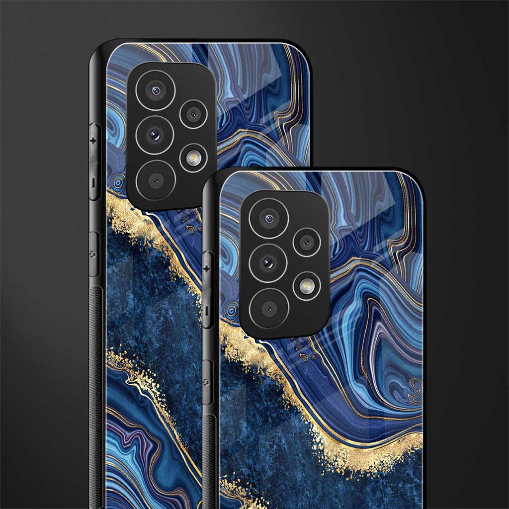 blue gold liquid marble back phone cover | glass case for samsung galaxy a23