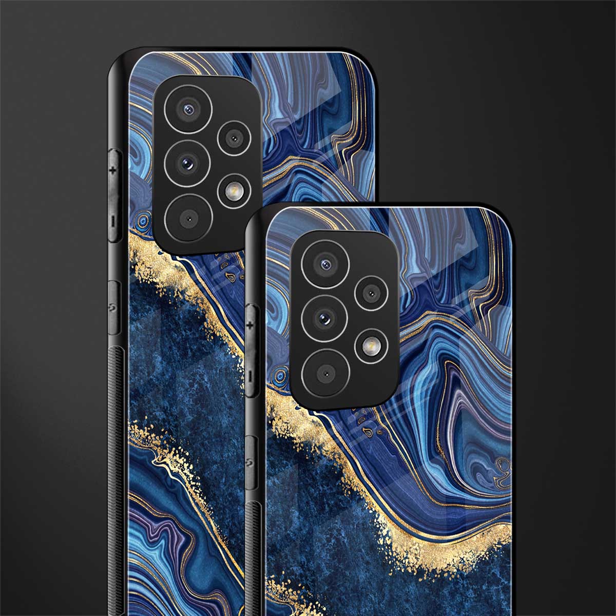 blue gold liquid marble back phone cover | glass case for samsung galaxy a53 5g