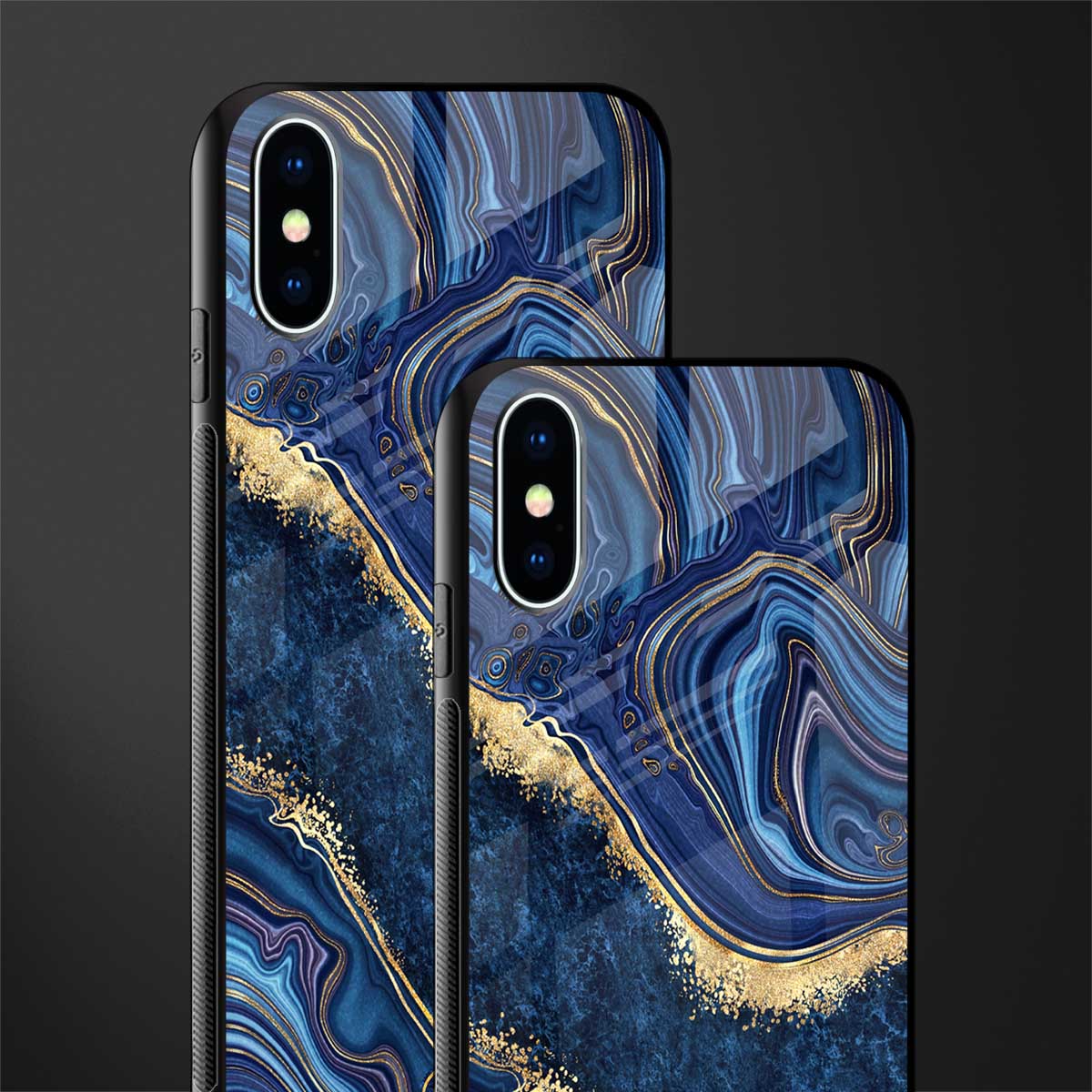 blue gold liquid marble glass case for iphone xs image-2