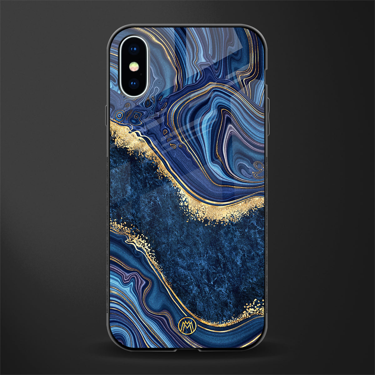blue gold liquid marble glass case for iphone xs image