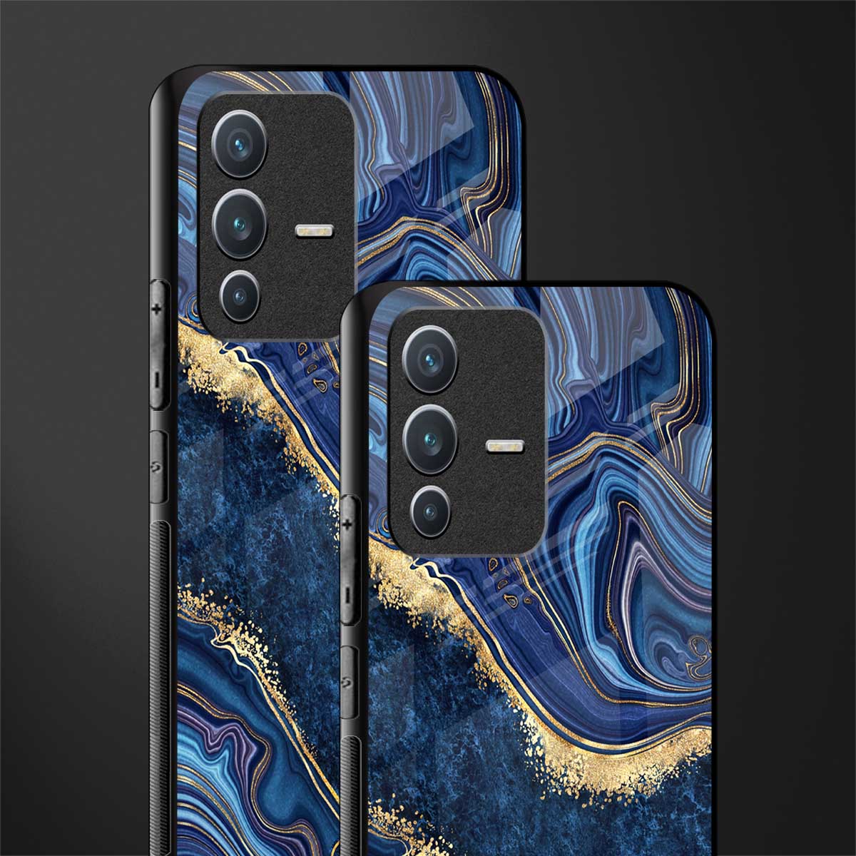 blue gold liquid marble glass case for vivo v23 5g image-2