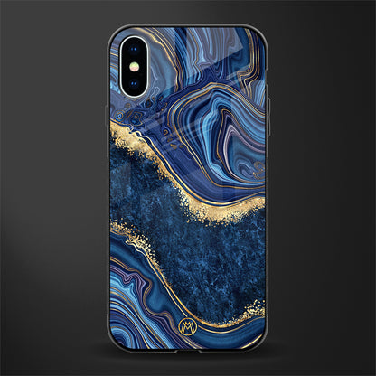 blue gold liquid marble glass case for iphone x image