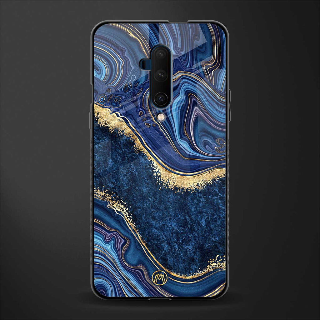 blue gold liquid marble glass case for oneplus 7t pro image