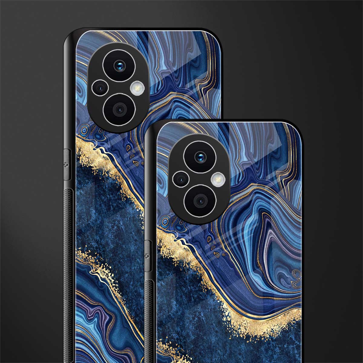 blue gold liquid marble back phone cover | glass case for oppo f21 pro 5g