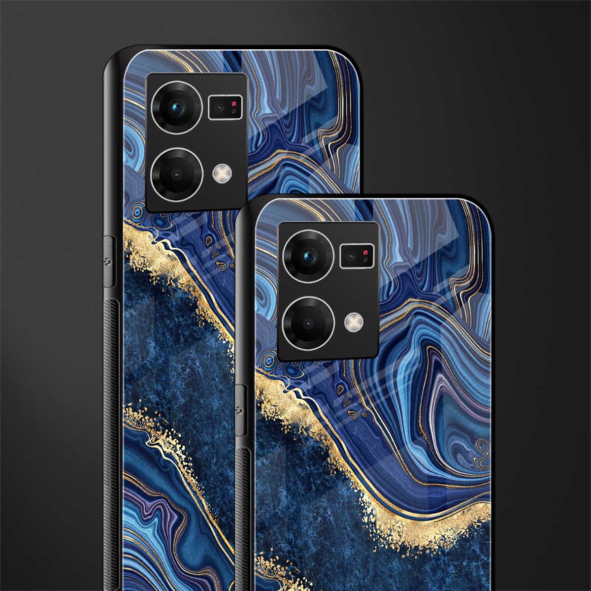 blue gold liquid marble back phone cover | glass case for oppo f21 pro 4g