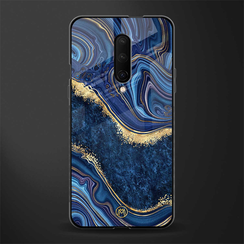 blue gold liquid marble glass case for oneplus 7 pro image