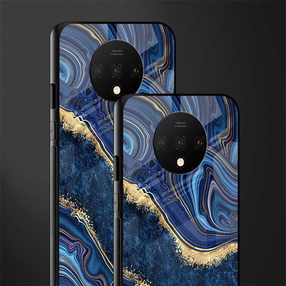 blue gold liquid marble glass case for oneplus 7t image-2