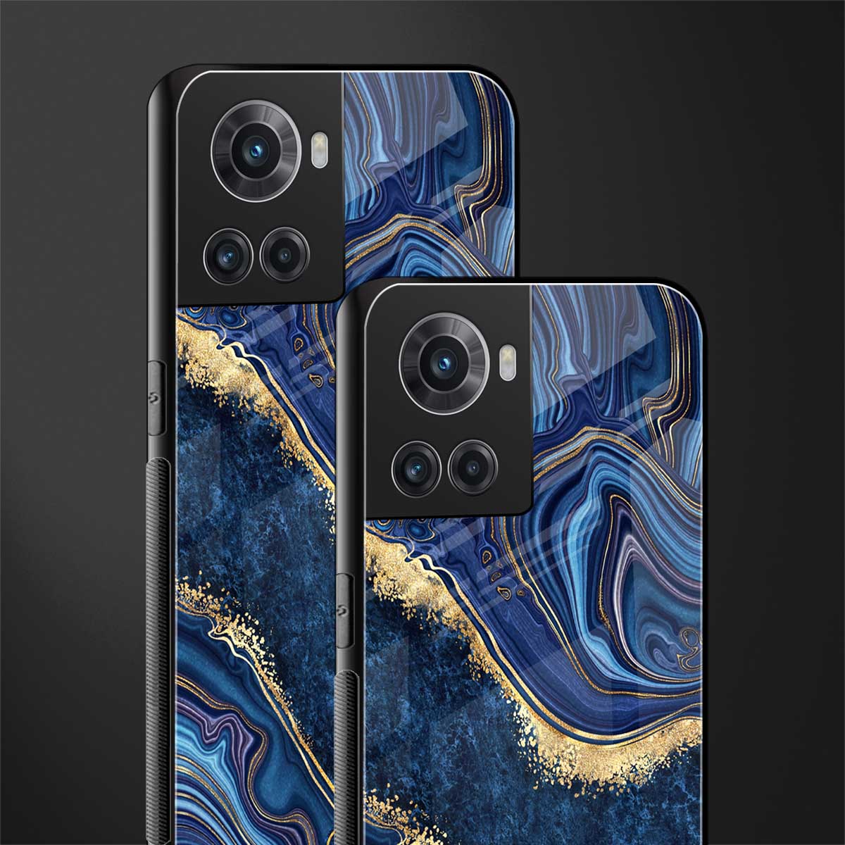 blue gold liquid marble back phone cover | glass case for oneplus 10r 5g