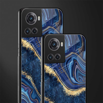 blue gold liquid marble back phone cover | glass case for oneplus 10r 5g