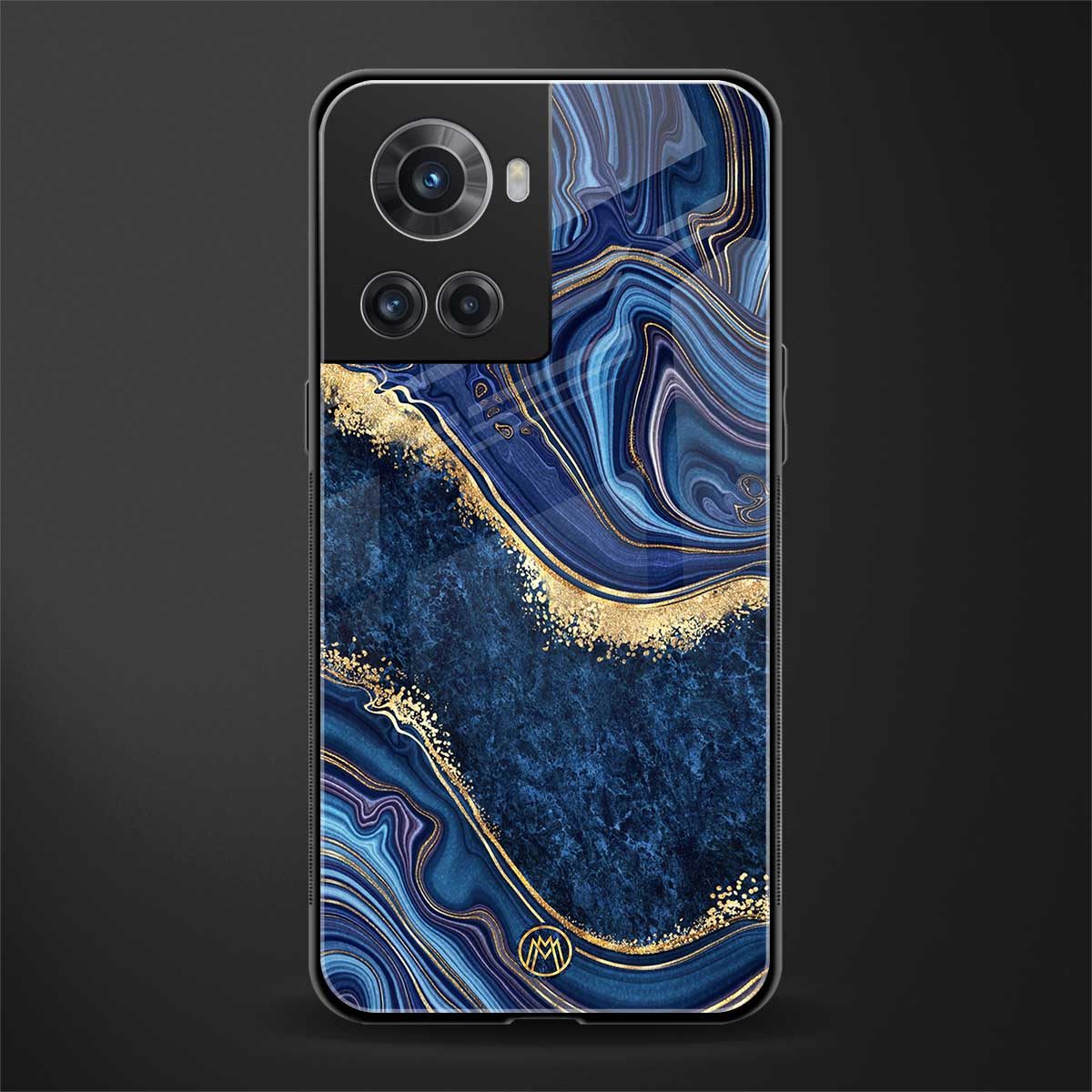blue gold liquid marble back phone cover | glass case for oneplus 10r 5g