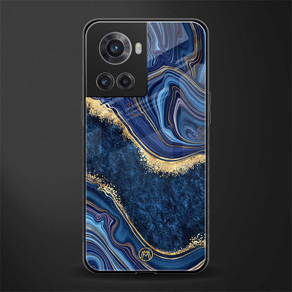 blue gold liquid marble back phone cover | glass case for oneplus 10r 5g