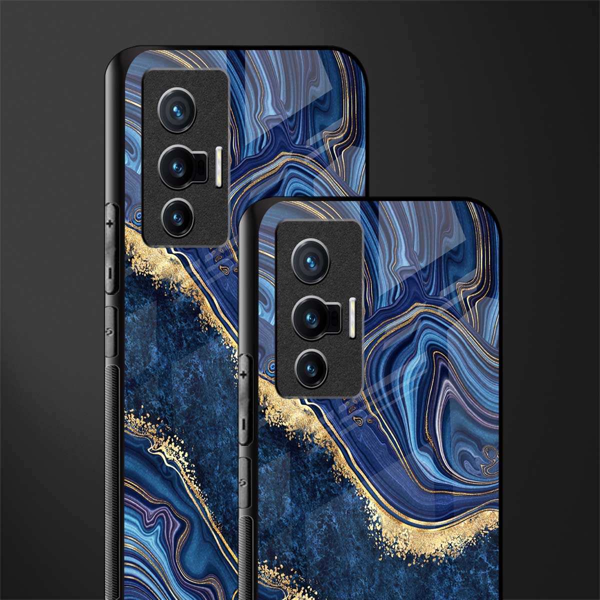 blue gold liquid marble glass case for vivo x70 image-2