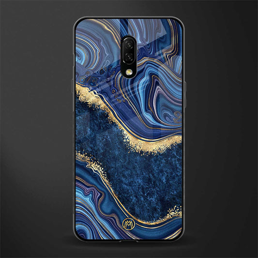 blue gold liquid marble glass case for oneplus 7 image