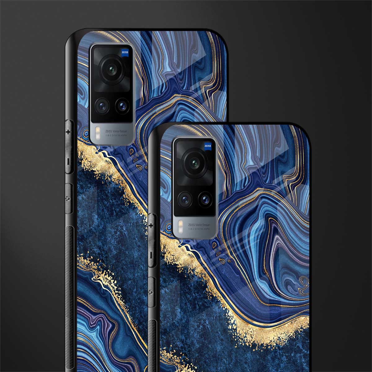 blue gold liquid marble glass case for vivo x60 image-2