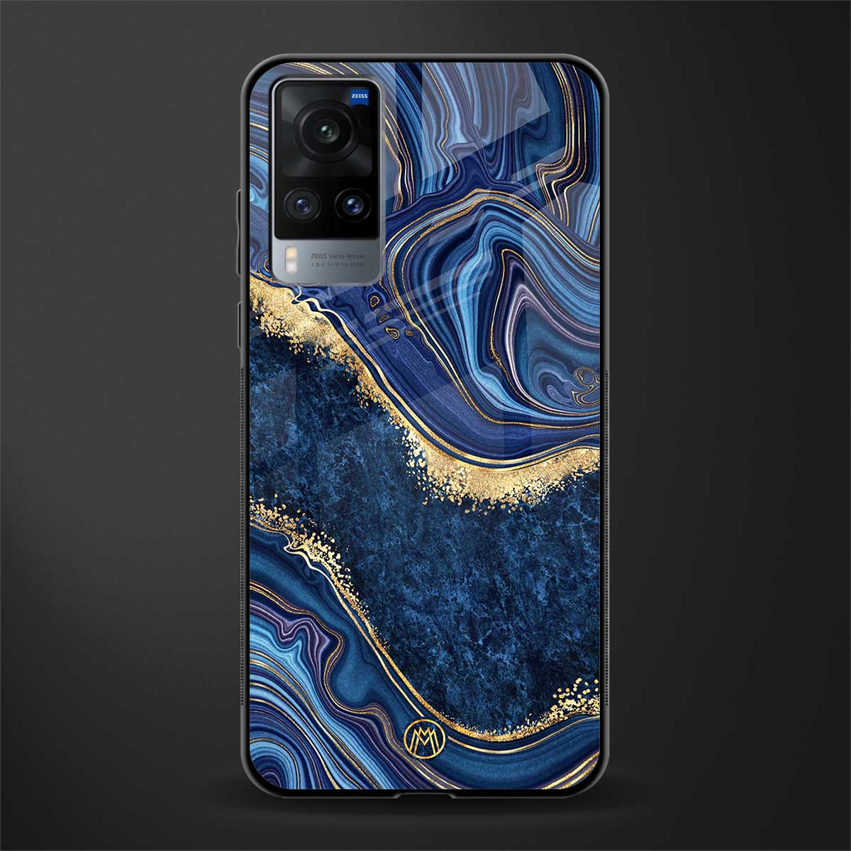blue gold liquid marble glass case for vivo x60 image