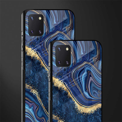 blue gold liquid marble glass case for samsung a81 image-2