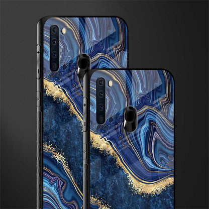 blue gold liquid marble glass case for samsung a21 image-2