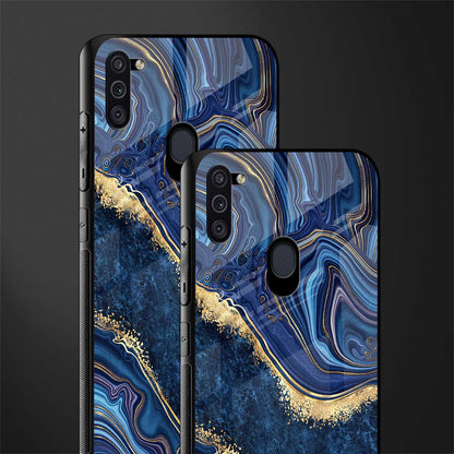 blue gold liquid marble glass case for samsung galaxy m11 image-2