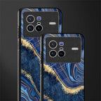blue gold liquid marble glass case for vivo x80 image-2