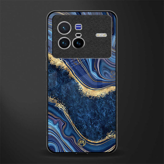 blue gold liquid marble glass case for vivo x80 image